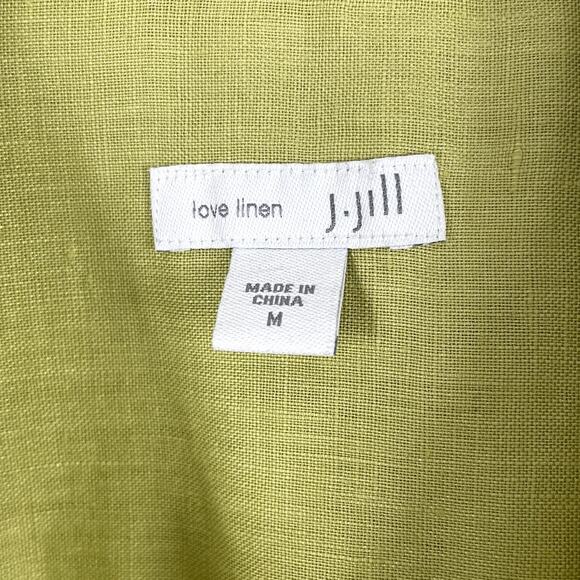 J. Jill Love Linen Button Front Shirt Long Sleeves Pockets Chartreuse Sz Medium - Picture 11 of 12